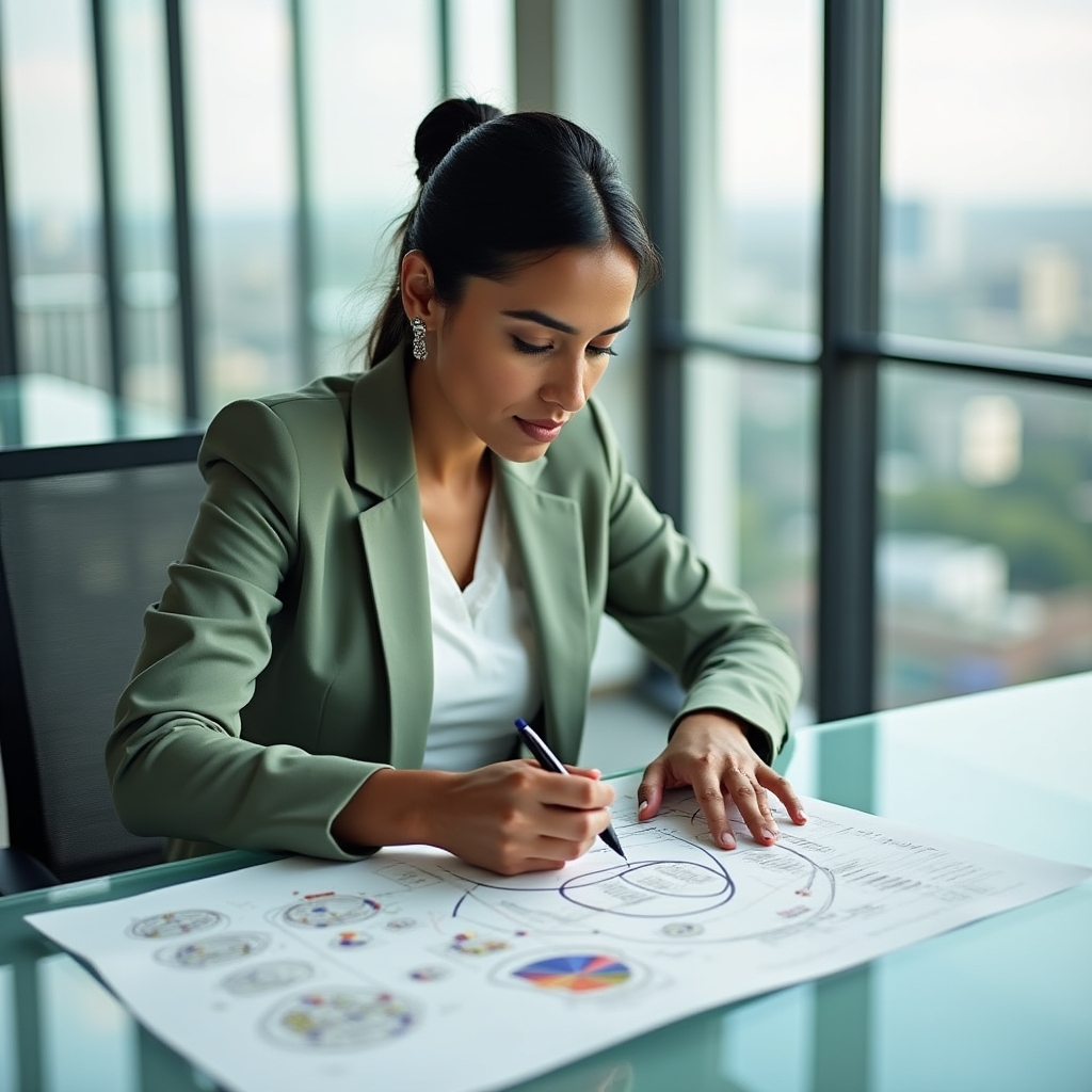 Professionista che gestisce più ruoli alla scrivania in un ufficio moderno